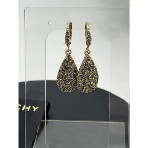 Givenchy Womens Gold Tone With Pave Grey Crystals Dangle Teardrop Earrings New